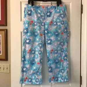 Lilly Pulitzer Crops- Blue Coral with Pink Starfish